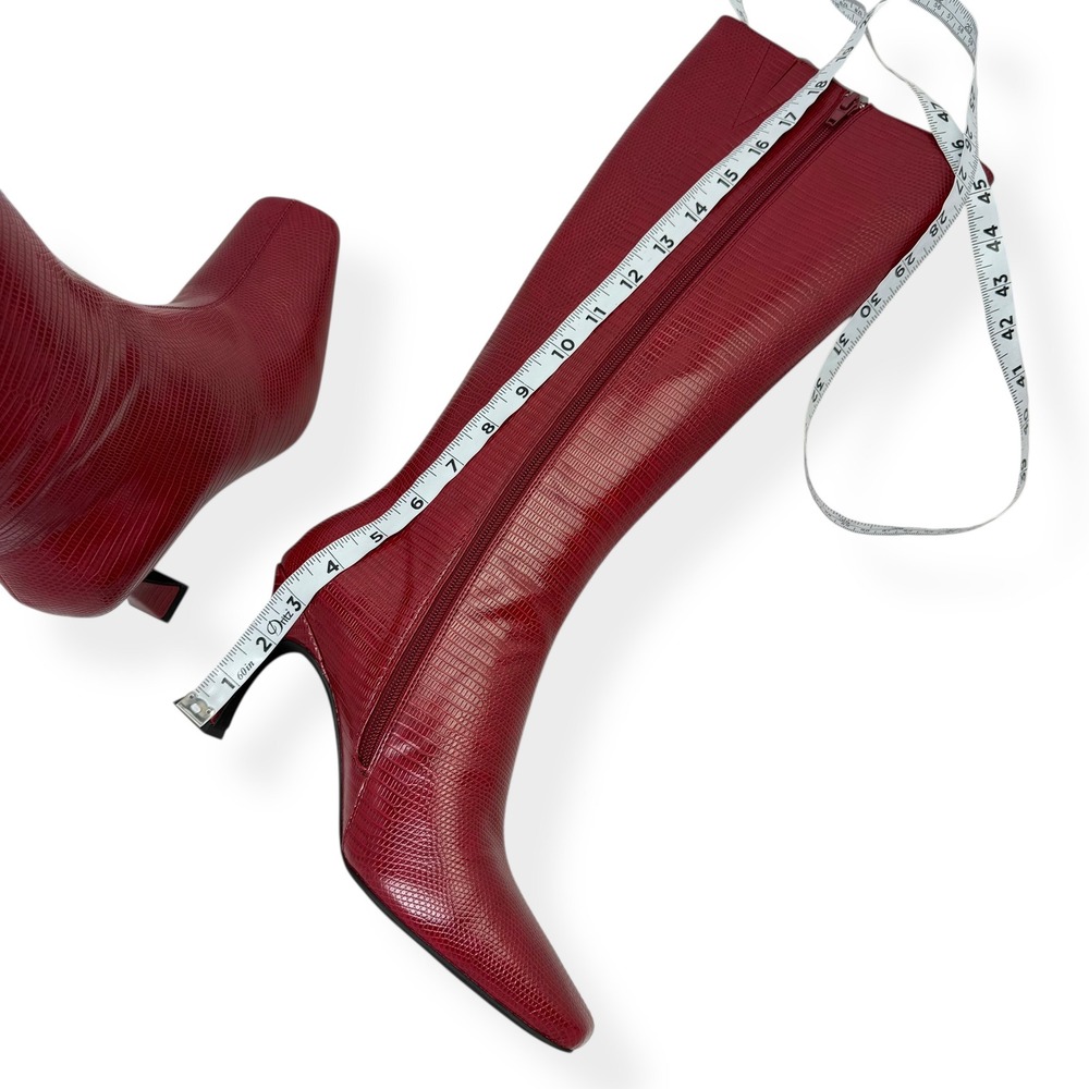 NIB Anthropologie Jeffrey Campbell Checkmate Red Knee High Boots 7.5 Lizard $210 - Picture 11 of 15